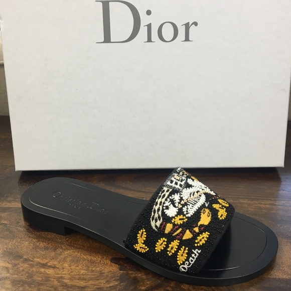 Dior Shoes - Dior Black Tarot Death Embroidered Clog Slippers